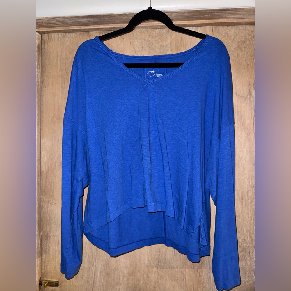 Aerie Blue V-Neck Top Size L